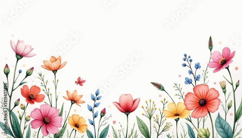 Delicate repeating watercolor wildflowers, soft hues , spring, romantic, watercolor