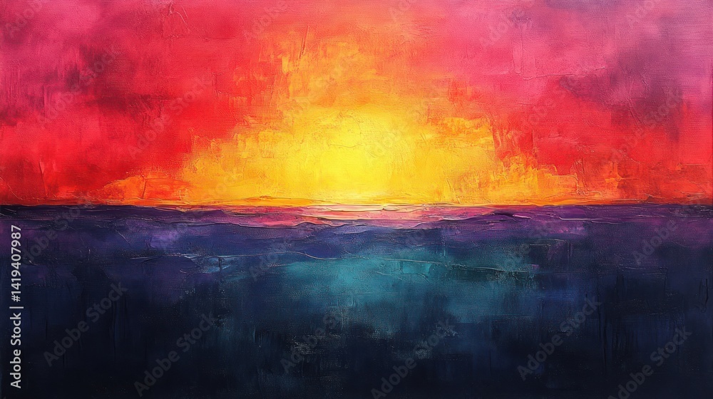 Fototapeta premium Fiery Sunset Over the Ocean: An Abstract Masterpiece