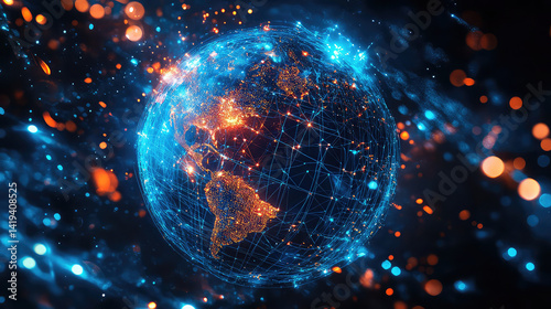 Earth from Space with Glowing Lights and Stars