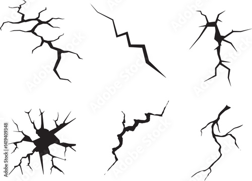 Collection of Black Crack and Fracture Illustrations for Damage and Disaster Themes