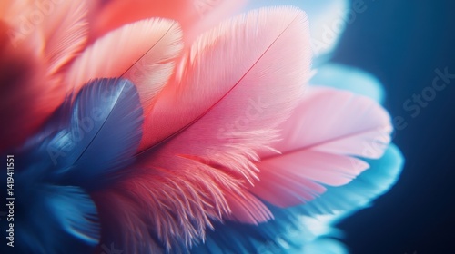 Close-up of vibrant feathers in soft pinks and blues