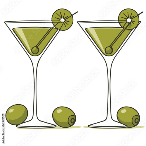 Martini Glasses with Olives Illustration