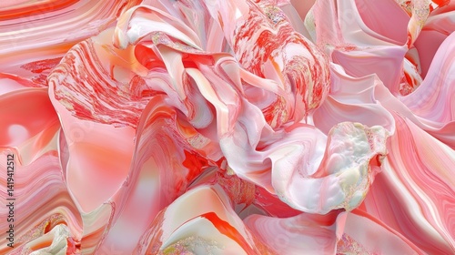 Intricate swirling abstract design of pink and white paint.