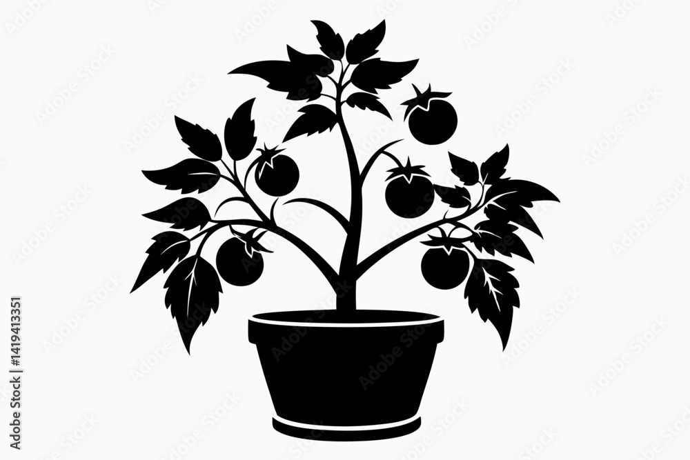 Fototapeta premium tomato plant silhouette line art vector illustration