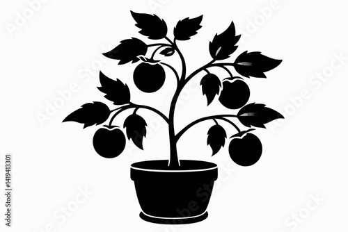 tomato plant silhouette line art vector illustration