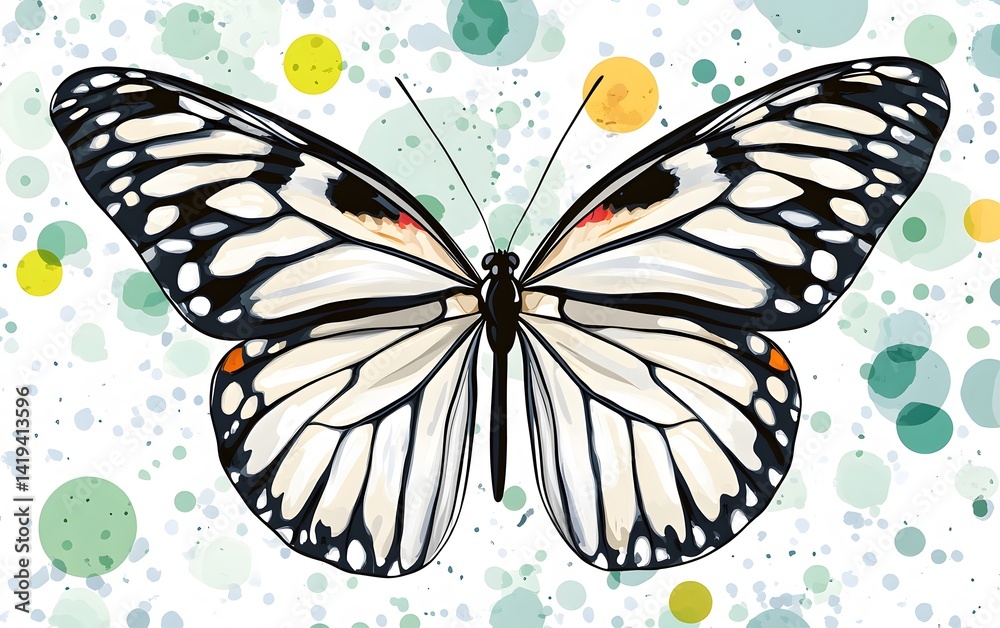Fototapeta premium Elegant Black and White Butterfly Watercolor Art
