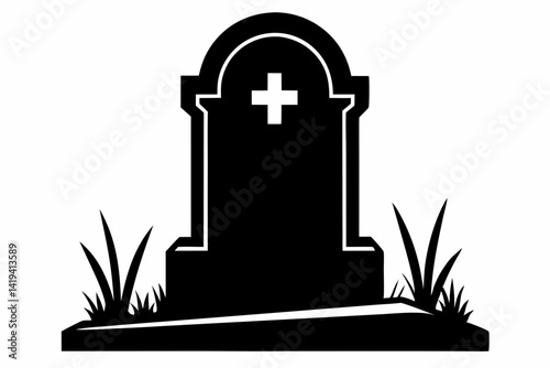 tombstone silhouette line art vector illustration