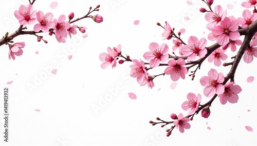 Intricate sakura branch design, stylized floral repeat, white background , spring, pastel, branch