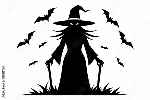 witch silhouette line art vector illustration