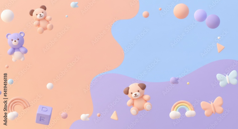 Fototapeta premium Illustration of Teddy Bears and Shapes on Abstract Background