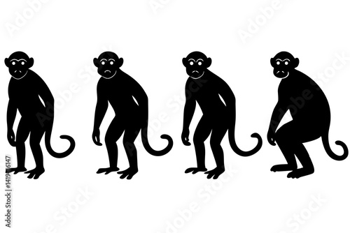 set of Monkey vector silhouette illustration on white background