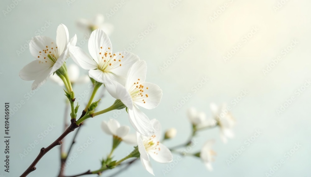 Delicate white blossoms against pure white, soft light , white, design, purity Delicate white blossoms against pure white, soft light , white, design, purity