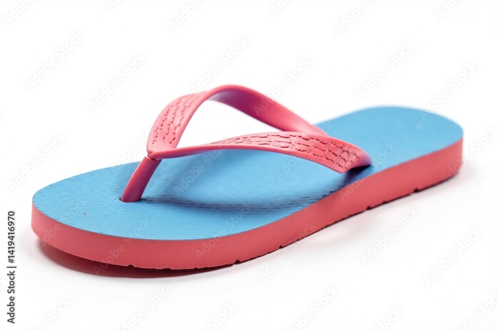 Close-up of a single flip-flop isolated on white background , bright, sole Close-up of a single flip-flop isolated on white background , bright, sole