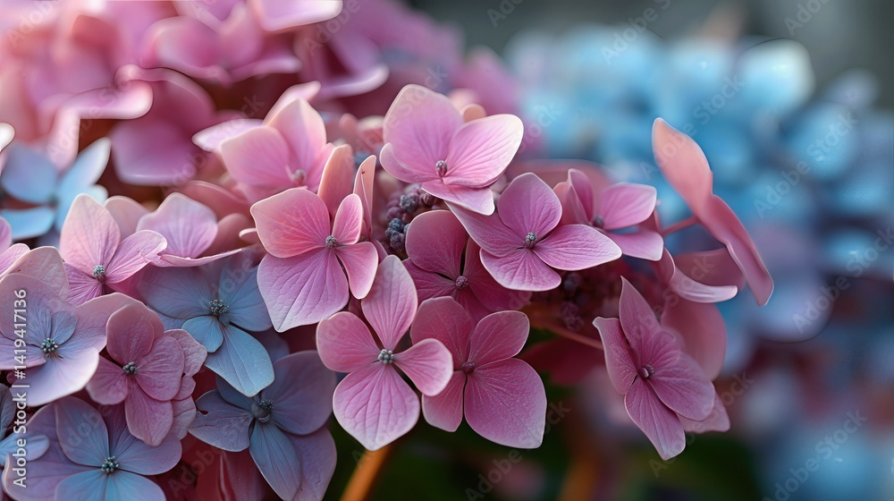 Bathed in soft dusk light, the hydrangea blooms glow in delicate shades of pink and blue, capturing the quiet magic of a serene garden evening.
Bathed in soft dusk light, the hydrangea blooms glow in delicate shades of pink and blue, capturing the quiet magic of a serene garden evening.
