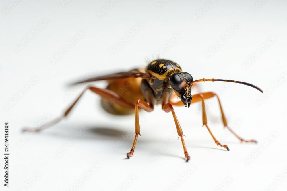 Close-up of single insect on pure white background, creepy crawly, body Close-up of single insect on pure white background, creepy crawly, body