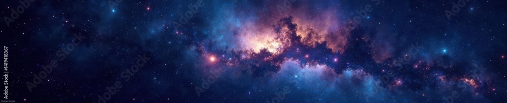 Naklejka premium Dark vast galaxy with numerous stars and twinkling lights in the background, mystery, universe, cosmos