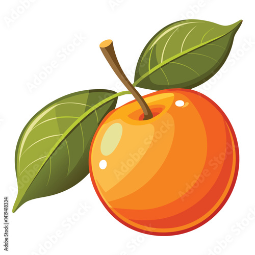 Vibrant orange apple with leaves
