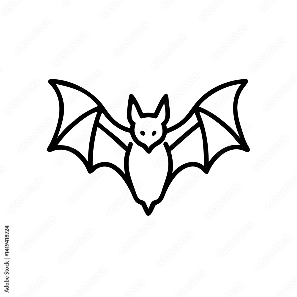 Fototapeta premium Bat icon with wings in a minimalistic design
