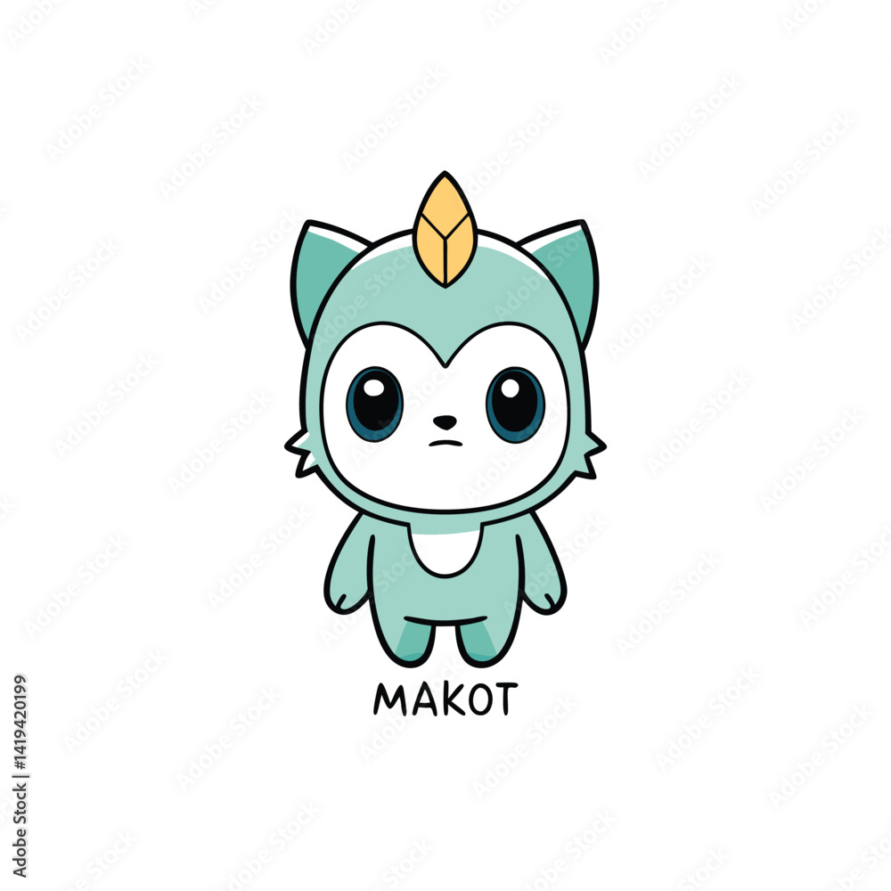 Obraz premium Cute light teal creature with horn