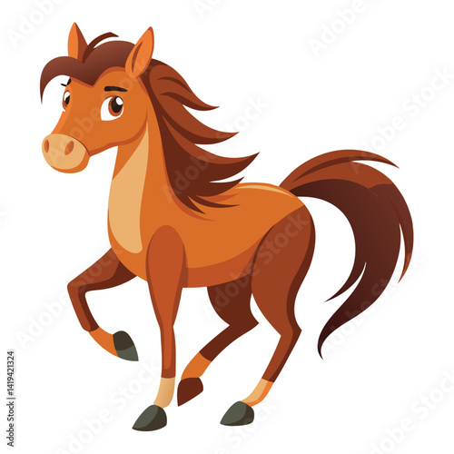 Animated Chestnut Horse Trotting With Flowing Mane on Isolated White Background