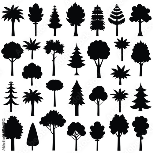 Assorted Forest Tree Silhouettes Diverse Trees Set on Transparent Background