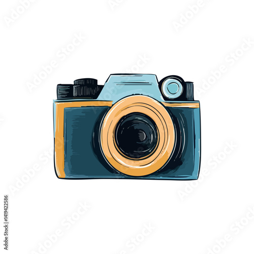 Hand drawn photo camera illustration on isolated white background