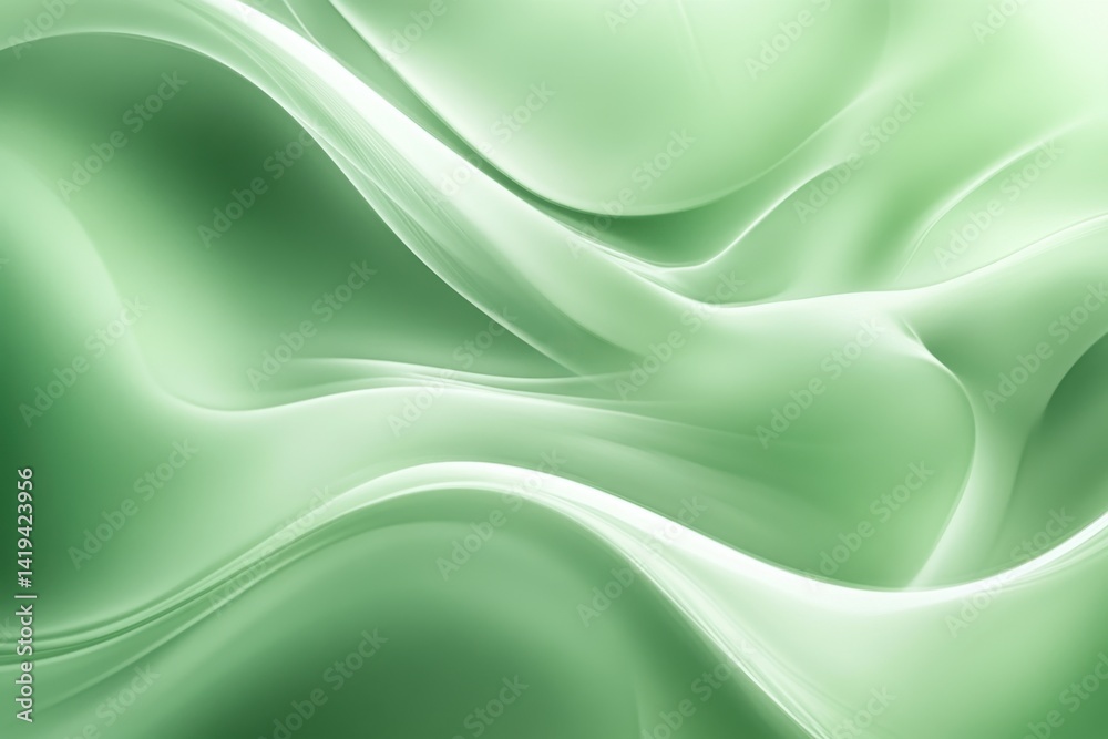 Obraz premium Abstract green background with wavy shapes, blurred edges, soft light, and a watercolor texture effect