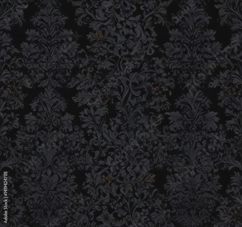 Intricate black damask, seamless floral vines , elegant, surface