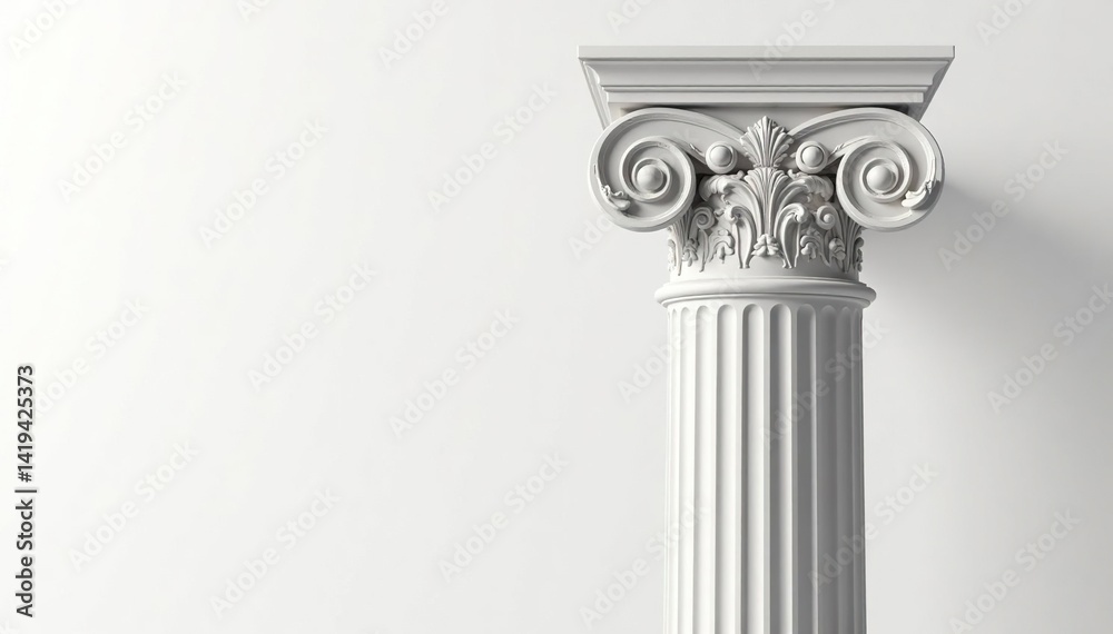 Obraz premium Elegant Roman column detail against pure white backdrop, ancient, design, ruin