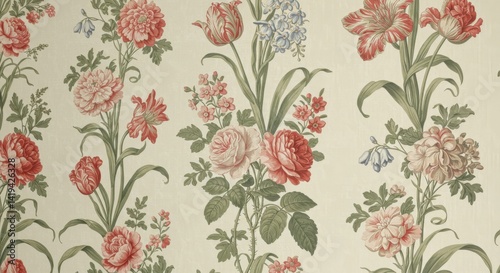 Wallpaper Mural Floral Pattern with Roses and Tulips Torontodigital.ca