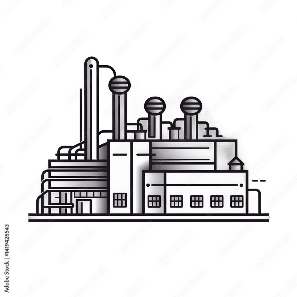 Fototapeta premium Industrial complex with smokestacks and machinery, showcasing manufacturing processes and operations in a bustling urban environment , isolated on white or transparent png