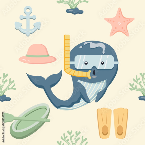 Whale pattern summer sea travel