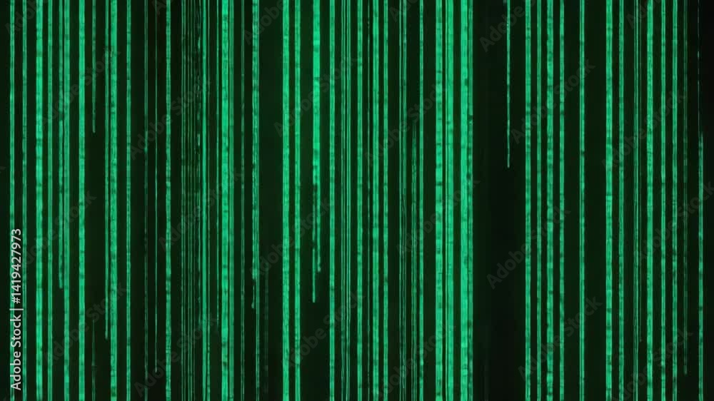 Visualizing code with green digital rain in a dark space
