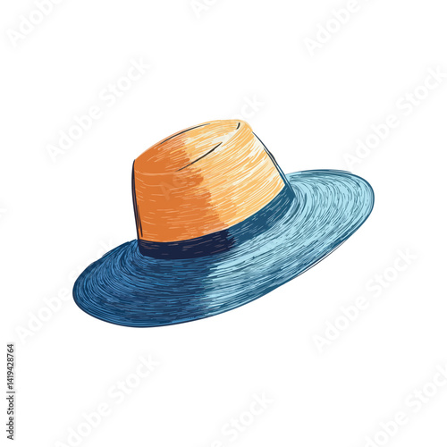 Hand drawn sun hat illustration on isolated white background
