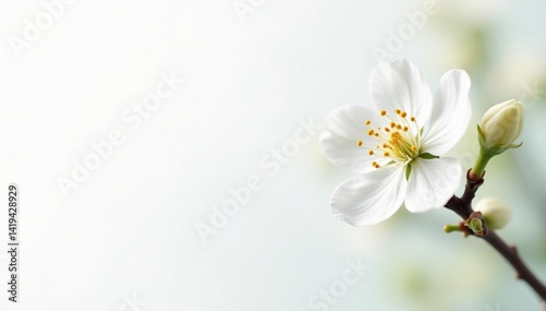 Delicate white blossom against pure white backdrop, natural, botany
