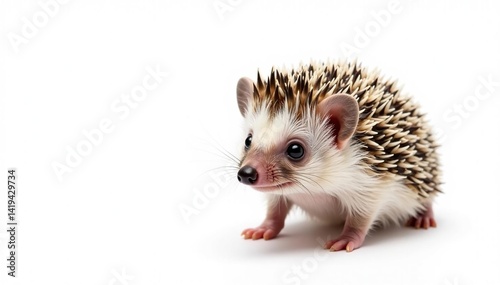 Obraz na płótnie Tiny hedgehog isolated on pure white background, spiny mammal, fauna, spiny w salonie