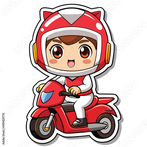 Cartoon character riding a red scooter