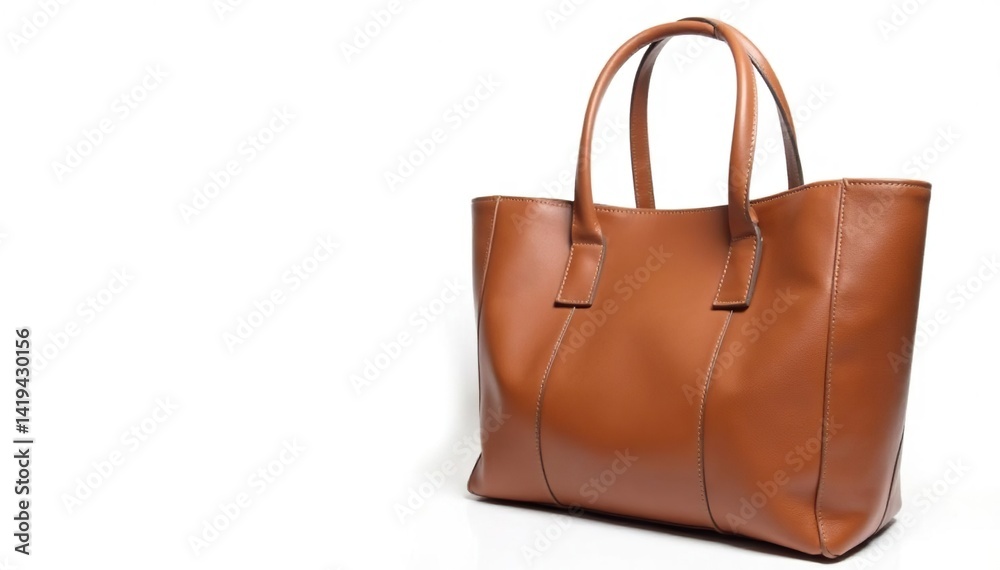Brown leather tote bag, isolated on white background , leather bag, white background, fashion accessory