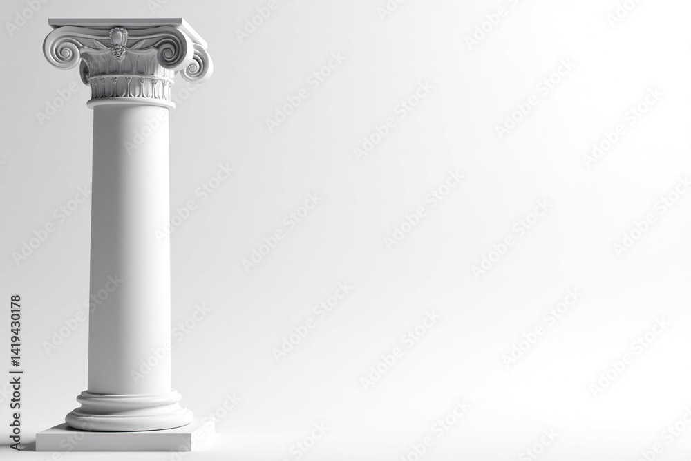 Elegant Roman column against stark white backdrop, photography, design elements, heritage