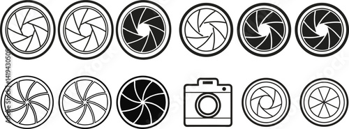 Camera Shutter Lens Icon Set – Diaphragm Petals Vector Elements
