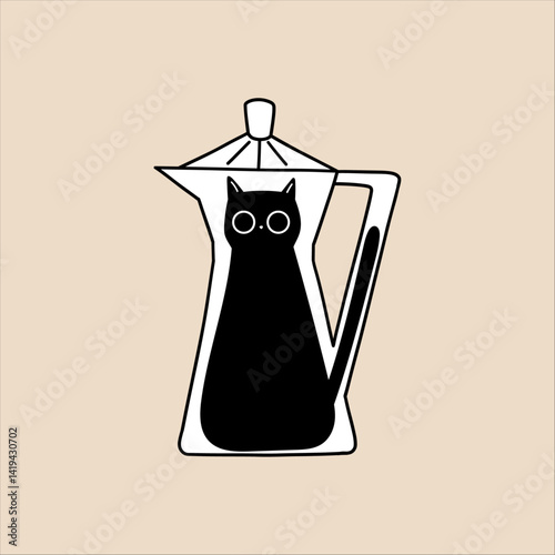 Cat Illustration Inside Geyser Coffee Maker