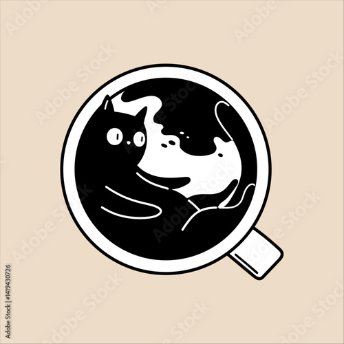 Cat Illustration in Cappuccino Foam