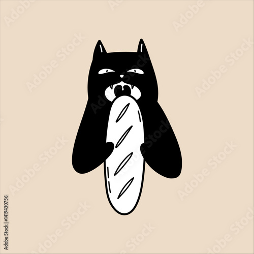 Cat Illustration with Bread Loaf