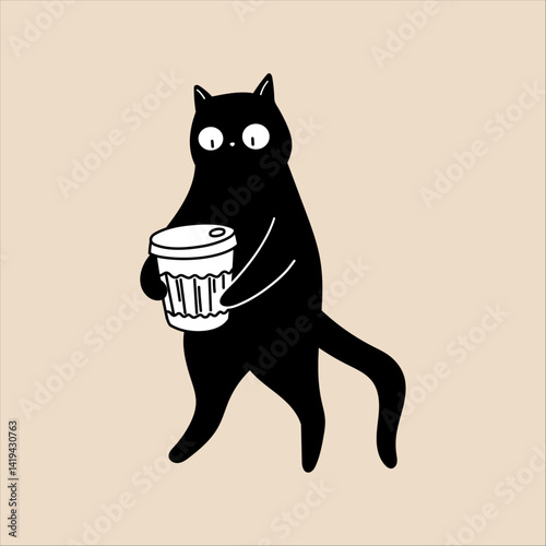 Cat Illustration with Cup