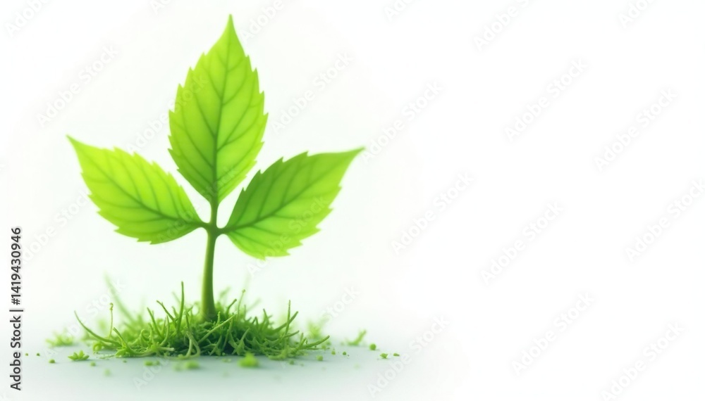 Isolated vibrant green sapling against pure white, vegetation, environment, nature