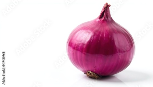 Obraz na płótnie Single red onion, vibrant color, crisp white background, bulb, fresh, ingredient w salonie