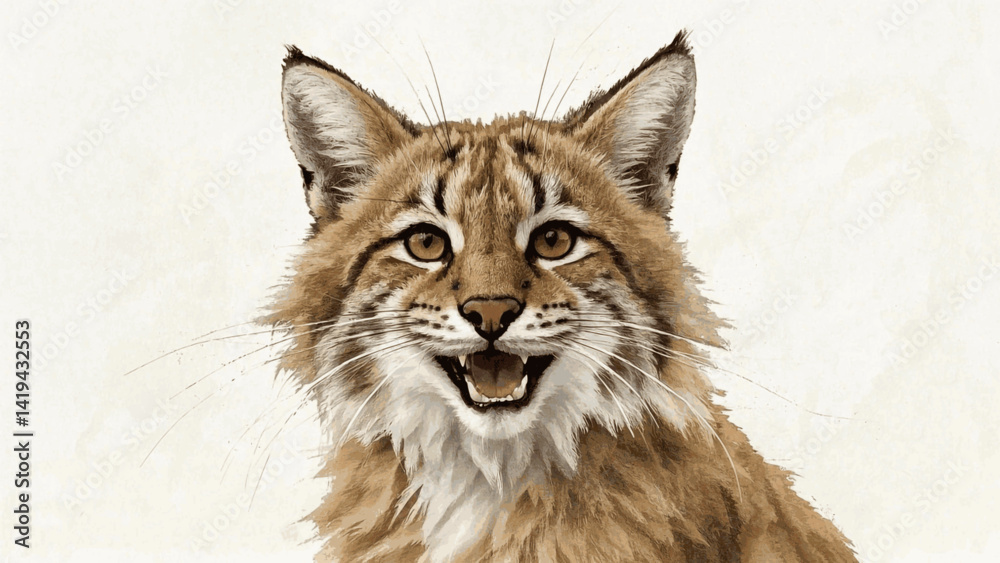 Fototapeta premium Moonlit Hunt: watercolor shadows bobcat smile happy isolated vector illustration svg