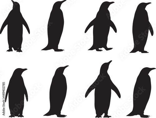 Black and White Penguin Silhouettes – Minimalist Arctic Wildlife and Scientific Illustration