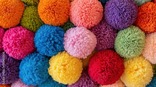 Colorful pom-poms arranged densely