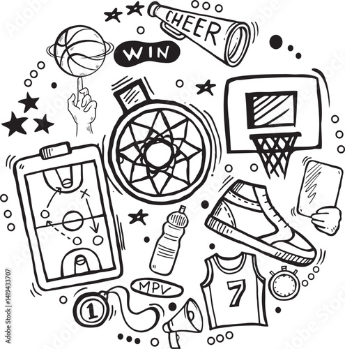 
Basketball drawing vector icon. Hand Drawn Basketball Scribble vector. Basketball doodles vector